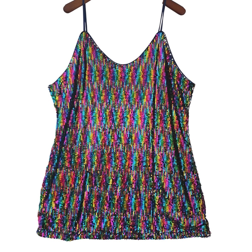 Allegra K Womens XXXL Rainbow Sequin Mini Dress Adjustable Strap‎  Glam Party - Picture 3 of 12